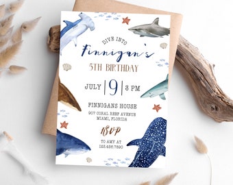 Shark Birthday Invitation | Shark Party | Shark Theme Birthday | Shark Birthday Invites | Pool Party Shark Invite | Shark Birthday Party
