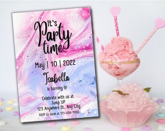 Tie Dye Birthday Template | Birthday Party Template | Tie Dye Birthday Invitation | Digital Download | Canva Template | Pink Invitation