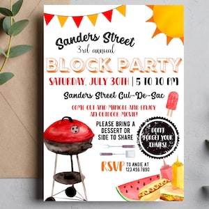 Invitation à une fête de quartier | Circulaire de la fête de quartier | Invitation à une fête de quartier numérique | Dépliant d'invitation à une fête de quartier | Modèle d'invitation au barbecue