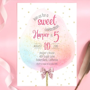 Cotton Candy Birthday Invitation | Sweet Celebration Birthday Invitation | Cotton Candy Birthday Party Invitation | Any Age Candy Party image 4