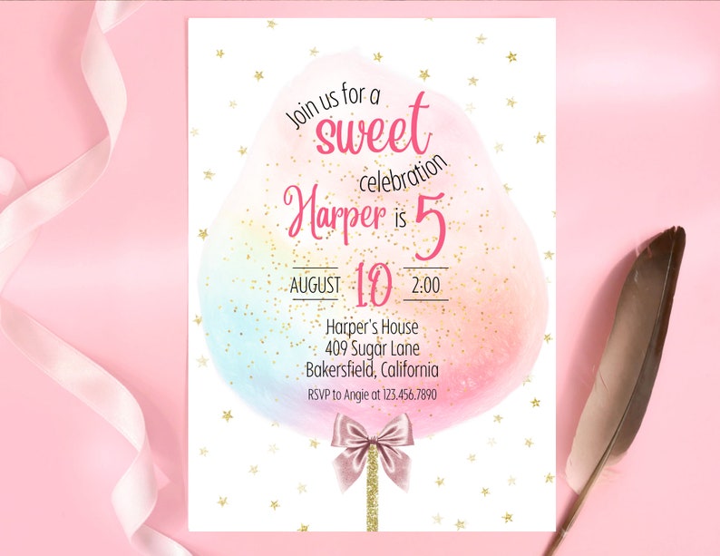 Cotton Candy Birthday Invitation | Sweet Celebration Birthday Invitation | Cotton Candy Birthday Party Invitation | Any Age Candy Party image 4