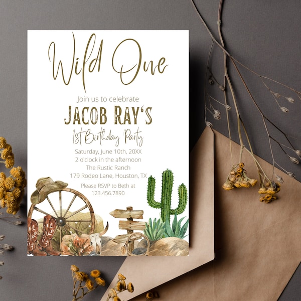 Wild One First Birthday Invitation Template | Western 1st Birthday Invitation | Boy First Birthday Invite | Boho Western Birthday Invitation