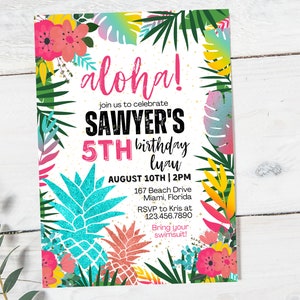 Luau Birthday Invitation | Tiki Luau | Aloha Invitation | Hawaiian Invitation | Tropical Birthday | Hawaiian Party | Luau Invite Birthday