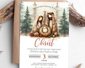 Latter Day Saint Ward Christmas Party Invitation | Relief Society Party Invitation | Nativity Christmas Invitation | LDS Christmas Party