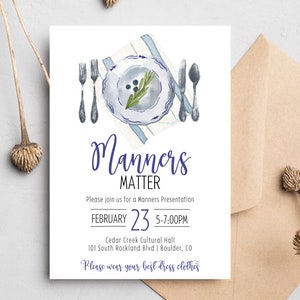 Etiquette Dinner Invitation | Manners Matter Invitation | Young Women's Dinner Invite | Mutual Dinner Invitation | Activity Days Invitation