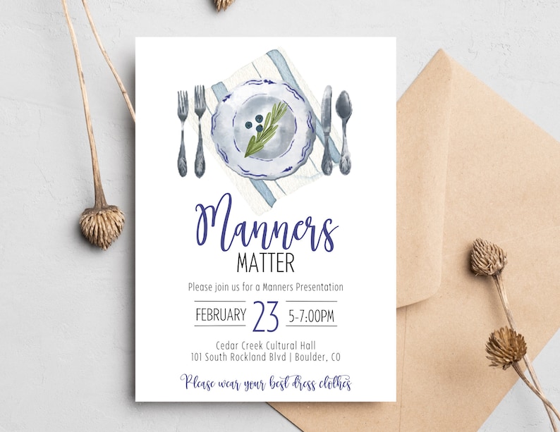 Etiquette Dinner Invitation | Manners Matter Invitation | Young Women's ...