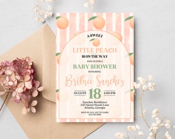Invitaciones de baby shower de melocotón / Un pequeño melocotón está en camino / Invitación de baby shower de melocotón / Baby shower con tema de melocotón / Dulce como un melocotón