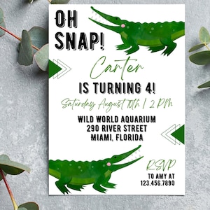 Oh Snap Birthday Invitation | Crocodile Birthday Invite | Oh Snap Party Invitation Template | Boy Alligator Invitation | Reptile Birthday