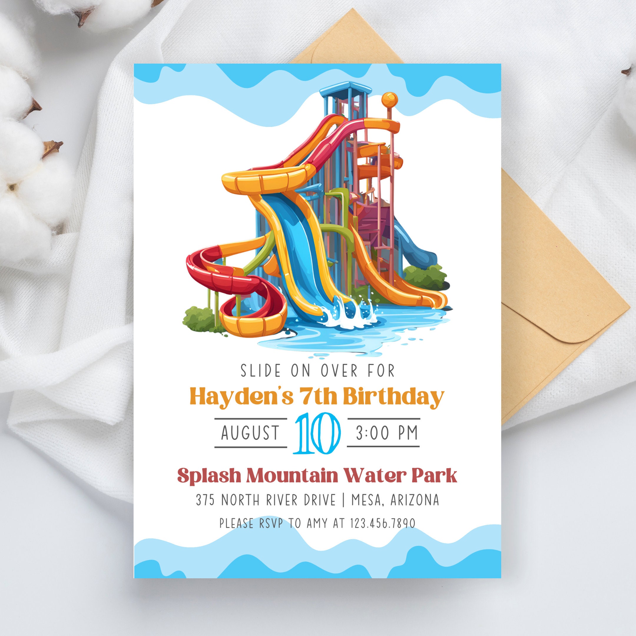 Rec Invitation Water Park Birthday Party Invitation, Water Park Party Invitation ...