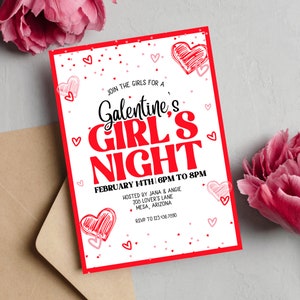 Galentine&#39;s Party Invitation | Valentine&#39;s Day Girls Night Party Invitation | Valentines Day Invitation | Galentine&#39;s Girls Night Invite