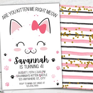 Are You Kitten Me Right Meow Birthday Invitation Template | Kitten Birthday Party | Kitten Party Invitation Template | Cat Party Invite