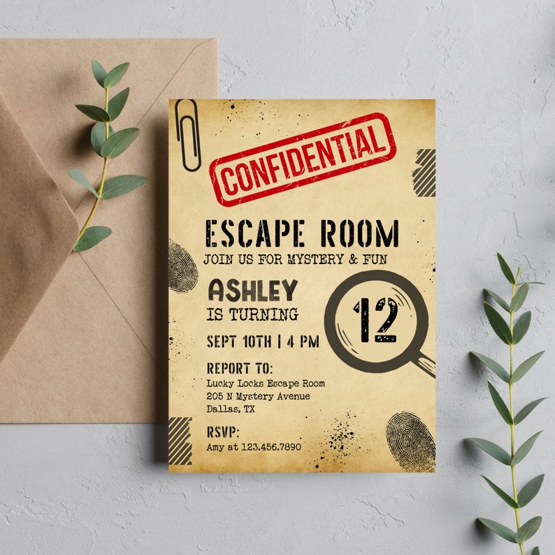 Limonia Escape Room Einladungskarten - 12 Stück Kindergeburtstag Einladungen Detektiv Party