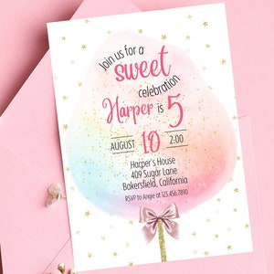 Cotton Candy Birthday Invitation | Sweet Celebration Birthday Invitation | Cotton Candy Birthday Party Invitation | Any Age Candy Party image 1