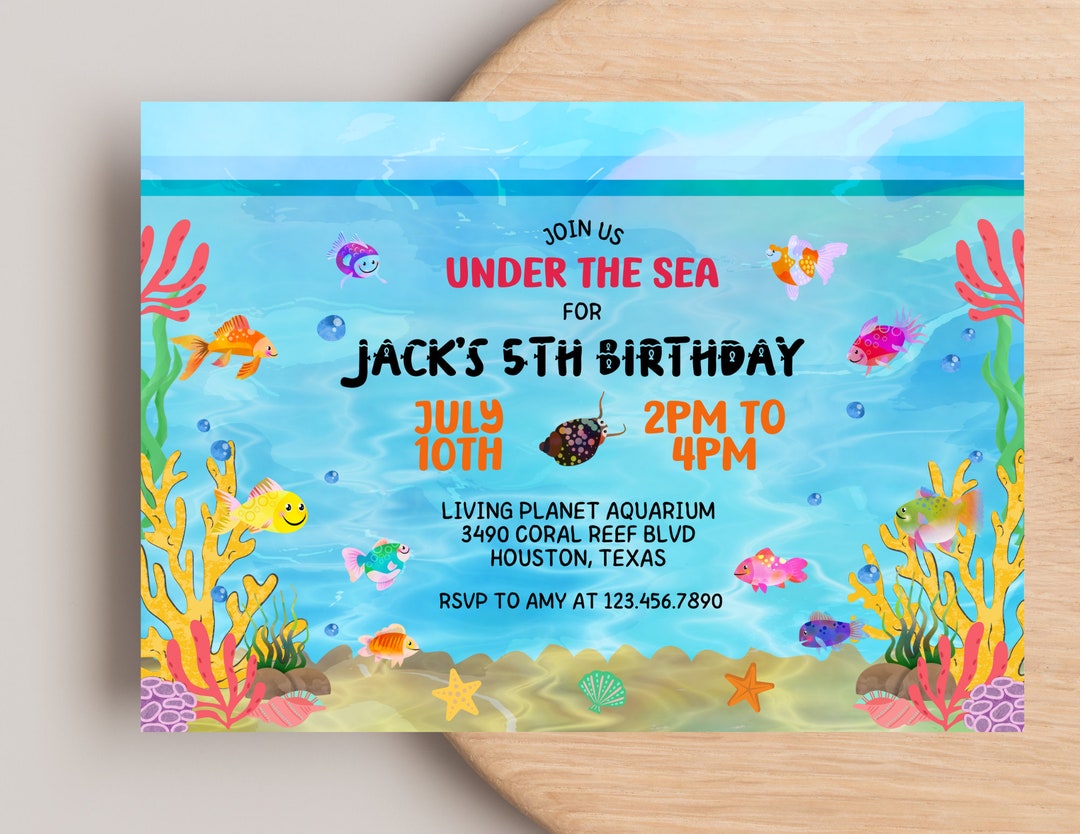 Aquarium Birthday Party Invitation Aquarium Birthday Etsy