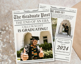 Newspaper Graduation Announcement | Newspaper Graduation Invitation | Canva Graduation Template | Graduation Announcement | Graduation