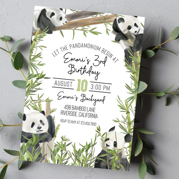 Panda Birthday Invitation | Panda Birthday Party | Let The Pandamonium Begin | Panda Birthday Invite | Come Panda Around Birthday Invite