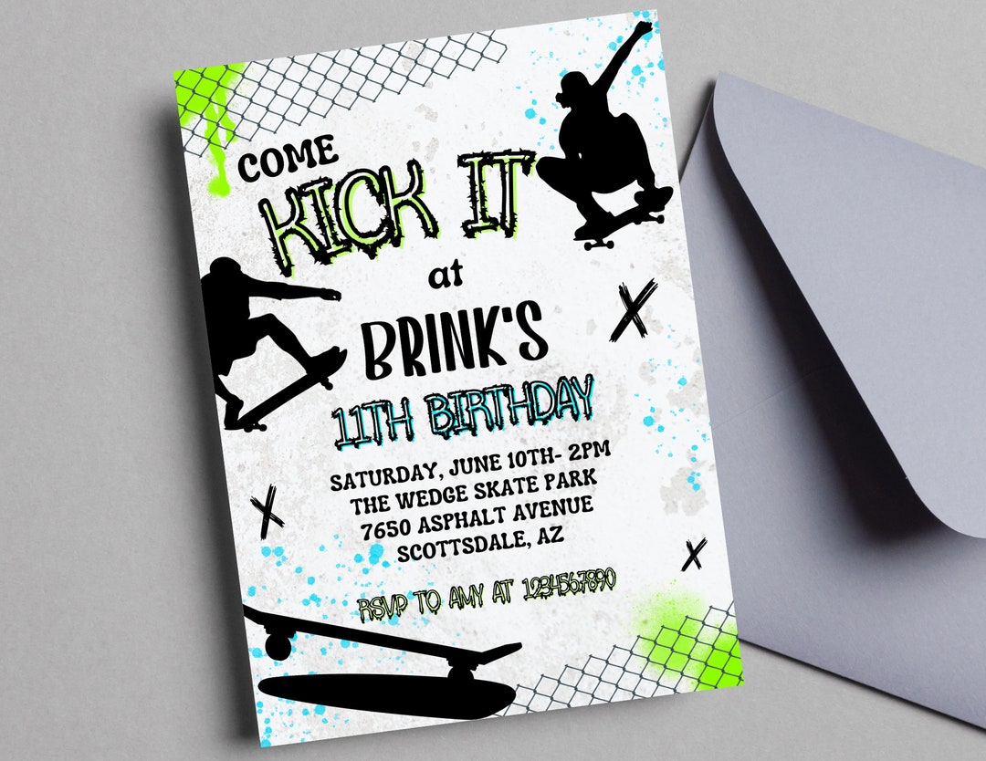 Skateboard Birthday Invitation Skate Park Birthday Invitation Skateboarding Birthday Party Teen
