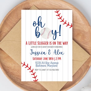 Baseball Baby Shower Invitation | Baby Boy Baby Shower | Little Slugger | Editable Invite | All Star Baby Shower | Future Athlete