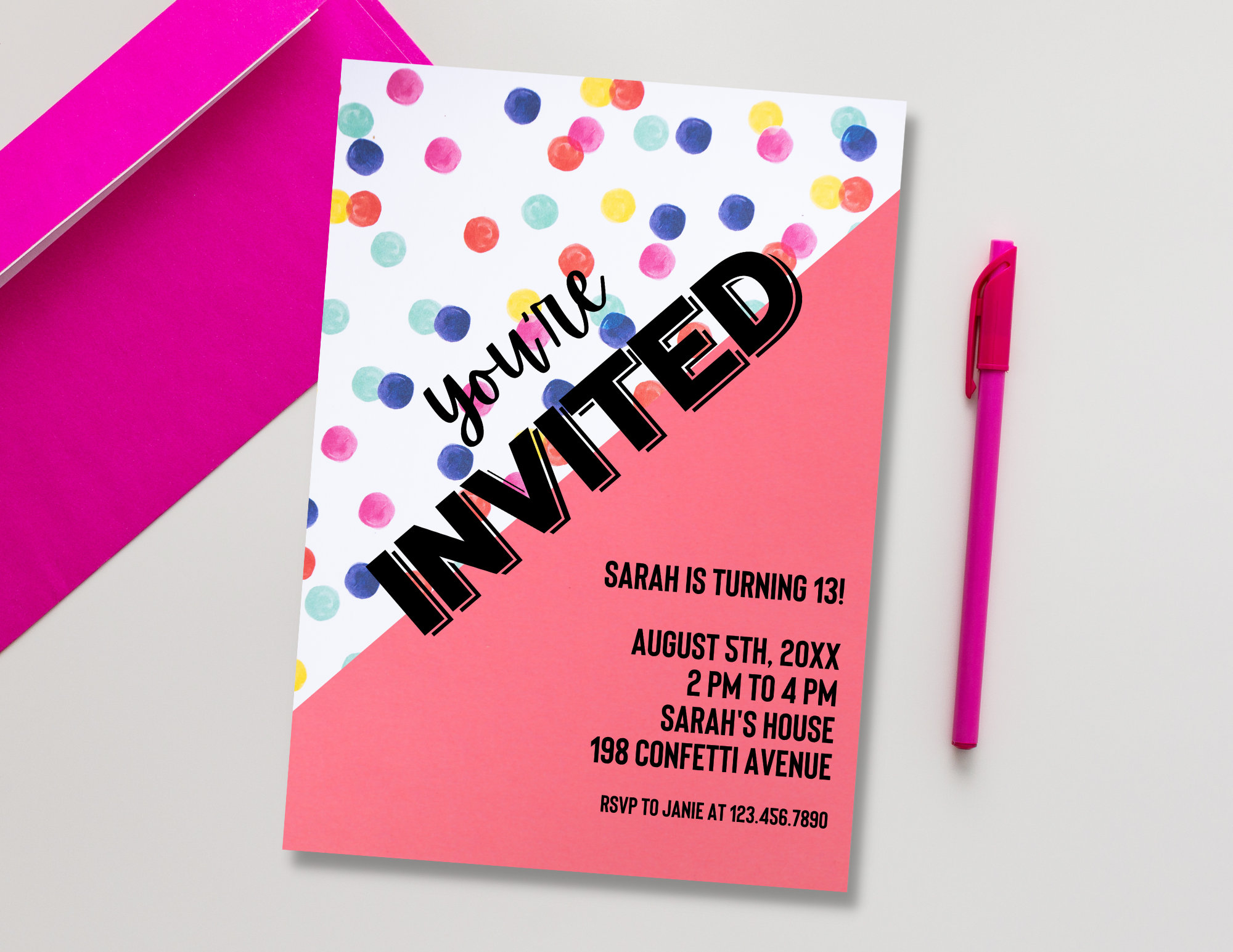 Confetti Birthday Invitation Confetti Birthday Party Etsy