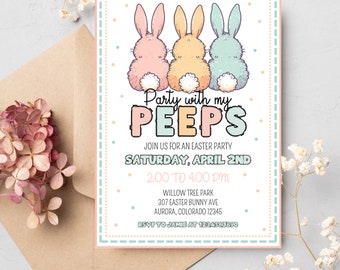 Easter Egg Hunt Invitation | Party With Peeps | Easter Bunny Invite | Easter Party Invite | Bunny Invitation | Easter Egg Editable Template