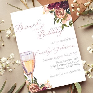 Zaproszenie na wieczór panieński Brunch And Bubbly | Szablon zaproszenia na wieczór panieński | Zaproszenie na brunch na wieczór panieński | Edytowalne zaproszenie na wieczór panieński