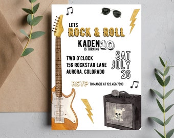 Invitation d'anniversaire de rock and roll | Anniversaire Rock and Roll | Invitation d'anniversaire de guitare | Soirée Rock'n Roll | Invitation Rock Star | Rock star
