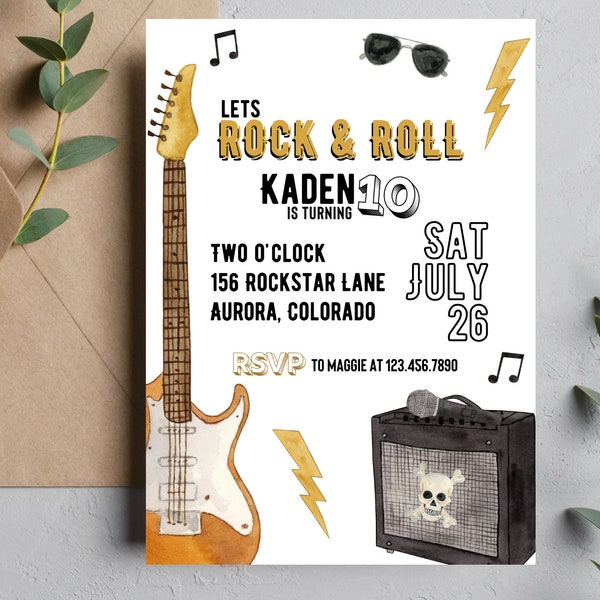 Rock and Roll Birthday Invitation | Rock and Roll Birthday | Guitar Birthday Invitation | Rock N Roll Party | Rock Star Invite | Rockstar