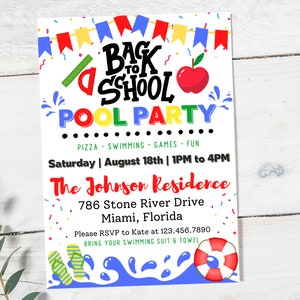 Back To School Pool Party Invitation | Back To School Party Invitation | Pool Party Invitation | Back To School Party Flyer | Back To School