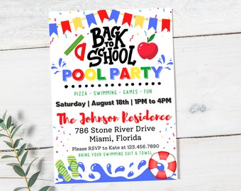 Back To School Pool Party Invitation | Back To School Party Invitation | Pool Party Invitation | Back To School Party Flyer | Back To School