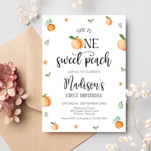 Sweet Peach Party Invitation | One Sweet Peach | Sweet As A Peach | One Sweet First Birthday | She Is One Sweet Peach | Peach Birthday