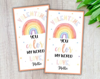 Bearbeitbarer Regenbogen Valentinstag Geschenkanhänger | Valentine Du färbst meine Welt | Valentinstag Regenbogen Schule Anhänger | Valentinstag Geschenkanhänger | V Day Anhänger