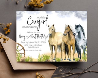 Our Little Cowgirl First Birthday Invitation Template | Western 1st Birthday Invitation | Cowgirl First Birthday Invite | Western Birthday