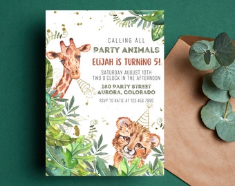 Calling All Party Animals Invitation | Editable Party Animals Birthday Invitation | Wild One Animals Birthday | Zoo Safari Animals