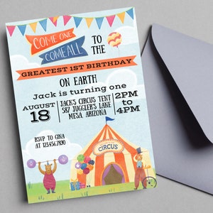 Circus Birthday Invitation | Carnival First Birthday Invitation | Come One Come All | Circus Invitation | Carnival Invitation | Circus Theme