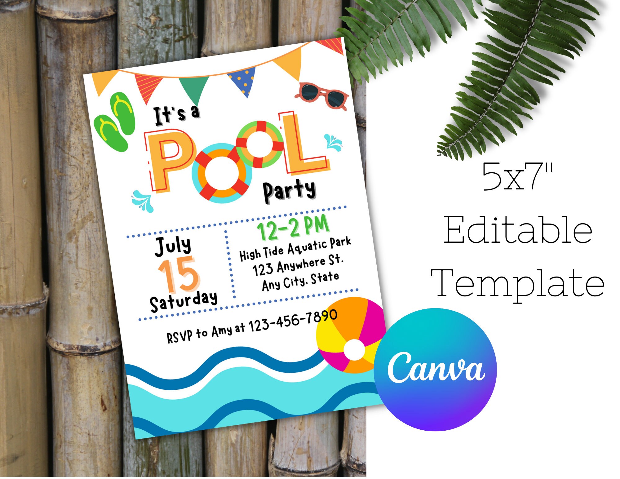 Pool Party Birthday Template | Pool Birthday Party Invitation | Summer ...