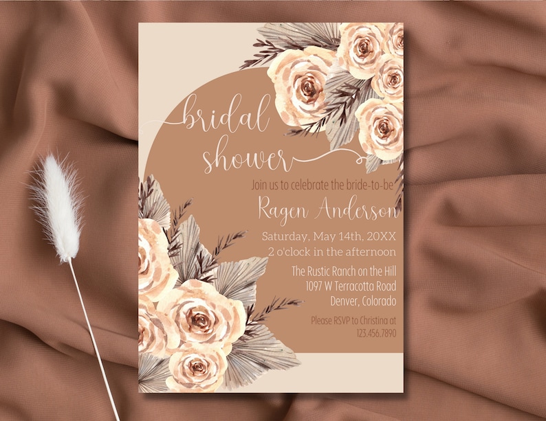 Boho Bridal Shower Invitation Template Pampas Grass Boho Etsy