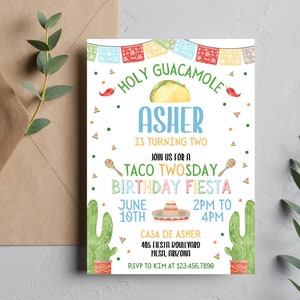 Taco Twosday Birthday Invitation | Fiesta Party Invitation Template | Taco Twosday Fiesta Birthday Invitation | Second Birthday Taco Invite