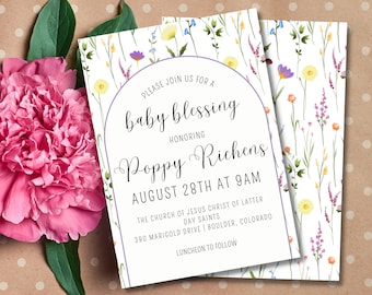 Baby Blessing Invitation Template | LDS Baby Blessing Invitation | LDS Baby Blessing Girl | Wildflower Baby Blessing | Digital Invite