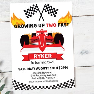 Growing Up Two Fast Birthday Invitation | Race Car Birthday Invitation | Race Car Second Birthday Invitation | Start Your Engines | Racing