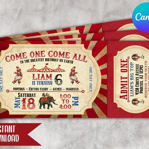 Circus Birthday Invitation | Carnival Ticket Birthday Invitation | Come One Come All | Circus Invitation | Carnival Invitation |Circus Party