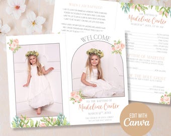 Modèle de toile de programme de baptême LDS, programme de baptême, idéal pour avoir 8 ans, programme de baptême LDS pour enfants, baptême neutre, programme de baptême fille LDS