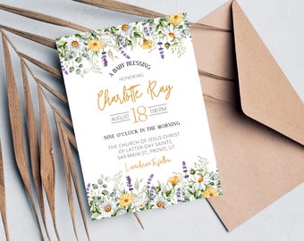 Baby Blessing Invitation Template | LDS Baby Blessing Invitation | LDS Baby Blessing Gender Neutral | Floral Baby Blessing | Digital Invite