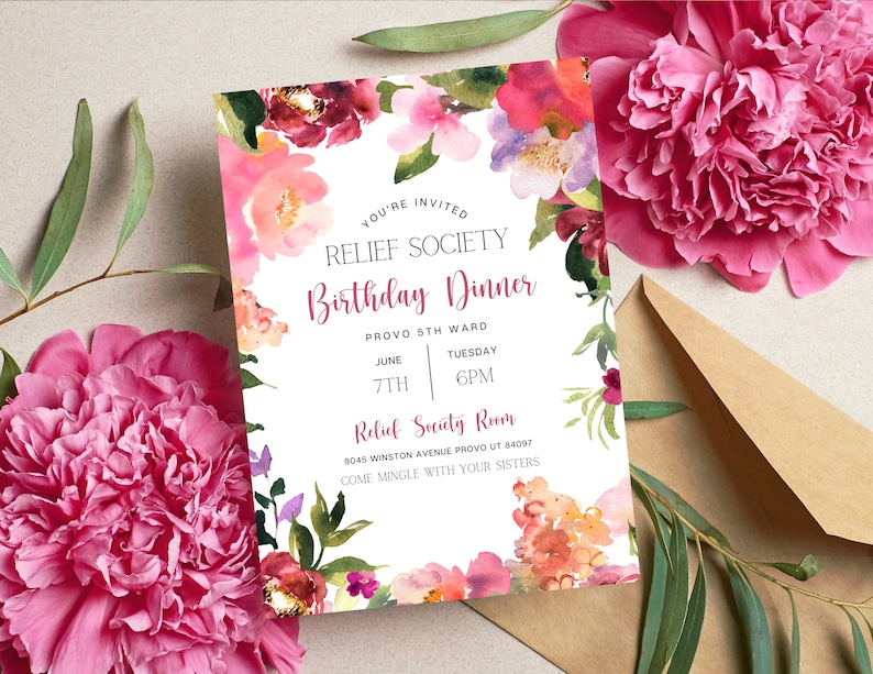 Relief Society Birthday Invitation | Relief Society Dinner Invite ...