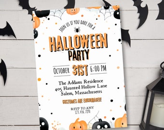 Zaproszenie na imprezę Halloween, Szablon zaproszenia na Halloween, Edytowalne zaproszenie na Halloween, Zaproszenie na imprezę urodzinową na Halloween, Halloween