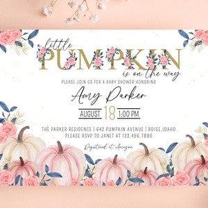 Pumpkin Baby Shower | Fall Baby Shower | Little Pumpkin | Autumn Baby Shower | A Little Pumpkin | Baby Shower Invitation | Pink Pumpkin