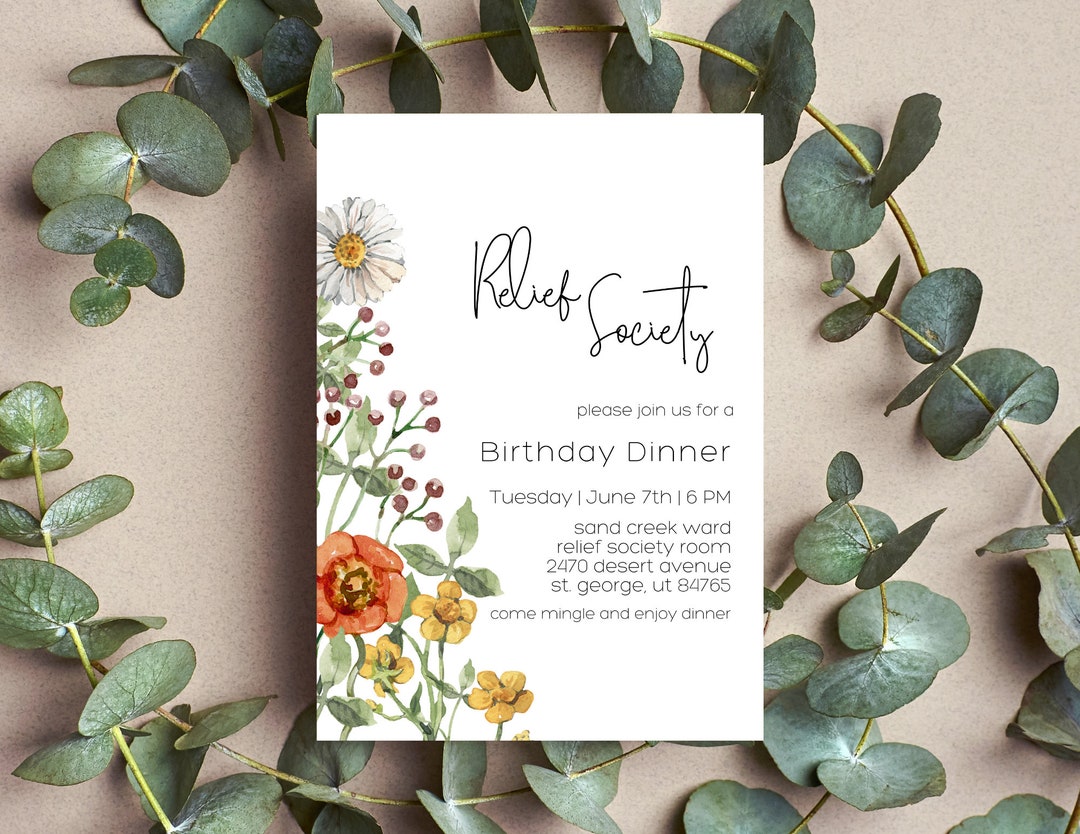 Relief Society Birthday Invitation | Relief Society Dinner Invite ...