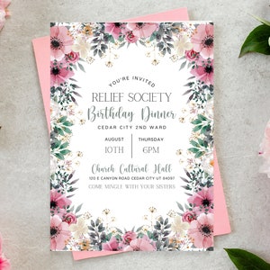 Relief Society Birthday Invitation | Relief Society Dinner Invite | Floral Relief Society Invitation | Floral Relief Society Birthday Invite