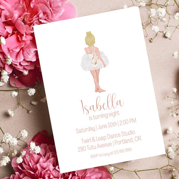 Invito di compleanno ballerina/Invito di compleanno di balletto/Modello di invito di compleanno di danza/Festa di compleanno di balletto rosa