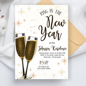 New Years Eve Party Invitation | New Years Eve Invitation | Gold Champagne New Years Eve Digital Invitation | Editable New Years Invitation