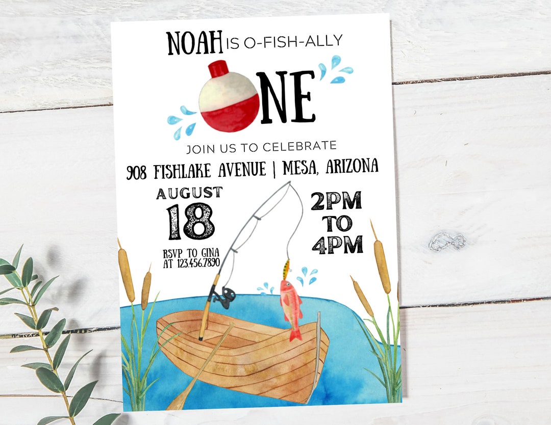 Fishing First Birthday Editable Invitation | Ofishally One First ...